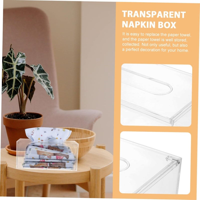 PAGHADI Acrylic Paper Box Paper Towel Dispenser Clear Stand Flip-Style Tissue Case Desktop Decoration Clear Tissue Holder Organizer Home Office Bathroom Bedroom (Clear - 3) - Image 3