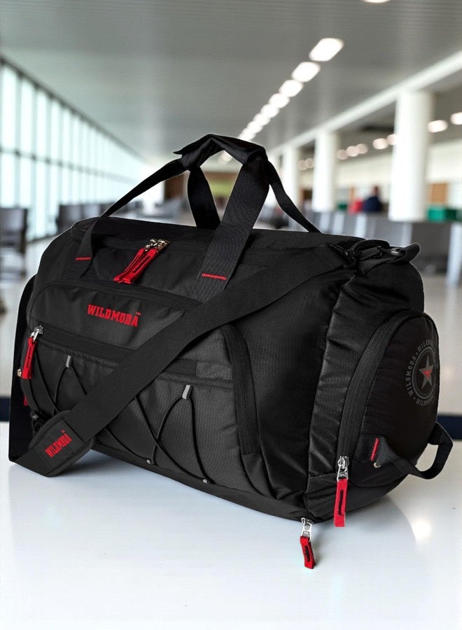 WILD MODA 50L Duffel Travel Bag with Multiple Pockets | Ideal for Gym & Outdoor Trips (Black & Red) - Image 5