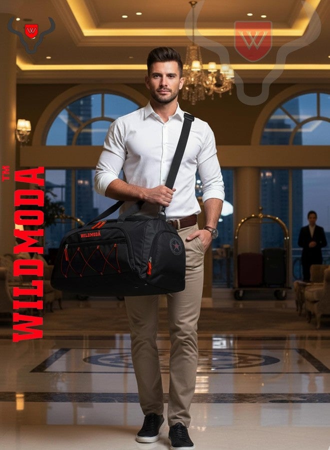 WILD MODA 50L Duffel Travel Bag with Multiple Pockets | Ideal for Gym & Outdoor Trips (Black & Red) - Image 3