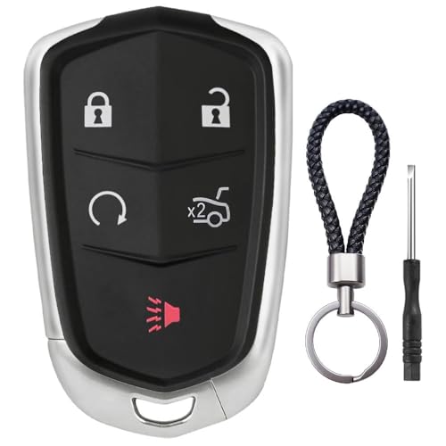 JJCHQ Key Fob Case for Cadillac XTS XT4 XT5 XT6 ATS ATS-v SRX CT6 CTS 2014 2015 2016 2017 2018 2019 2020 2021 2022 2023 HYQ2AB HYQ2EB 5 Button Pad Cover Keyless Entry Remote Car Key Fob Shell Replacement - Image 1