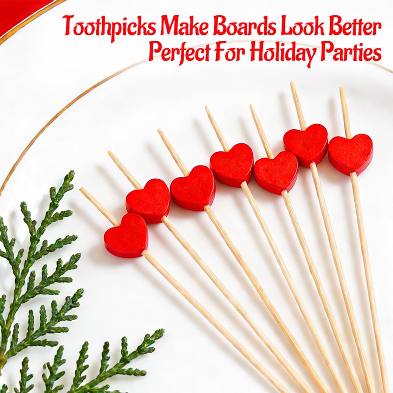 Lxzyu 100 Pcs Red Heart Cocktail Picks Galentines Day Decorations 4.7" Toothpicks for Appetizers Bamboo Cocktail Sticks Skewers Fruit Toothpicks Dessert Charcuterie for Wedding Valentines Day Party Supplies - Image 5