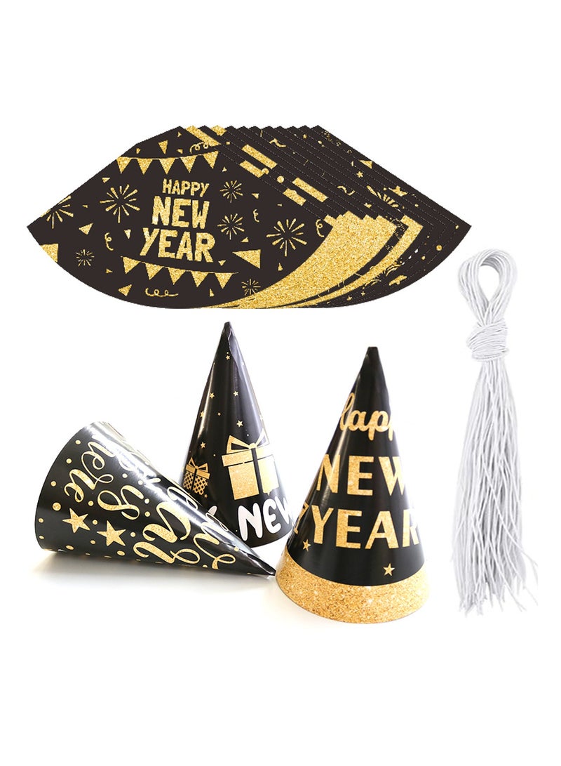 عام “قبعة ورقية للأطفال لحفل رأس السنة الميلادية 2024 بعنوان بلاك جولد هابي نيو يير - Image 1