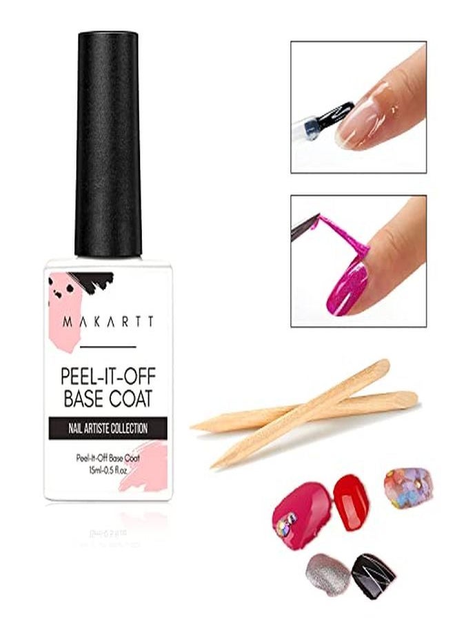 MAKARTT - Peel Off Base Coat, 15Ml Uv Gel Base Coat Nail Polish Peelable Base Gel For Takeoff Peelable Removal Peely Base For Nail Practice Beginners, Easy Gel Polish Removal No Soaking Filing Required - Image 1