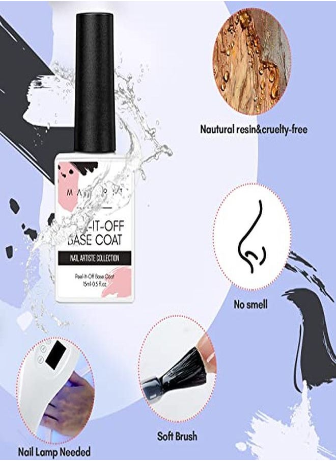 MAKARTT - Peel Off Base Coat, 15Ml Uv Gel Base Coat Nail Polish Peelable Base Gel For Takeoff Peelable Removal Peely Base For Nail Practice Beginners, Easy Gel Polish Removal No Soaking Filing Required - Image 1