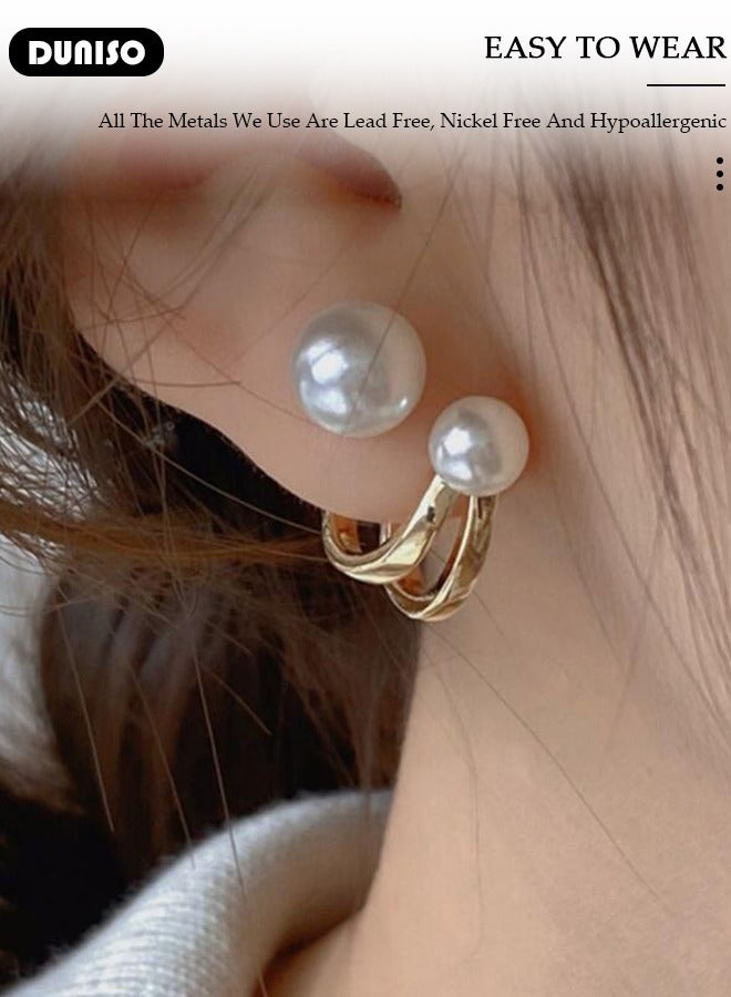 DUNISO Women's Pearl Earrings,Fashionable Lightweight Earrings, Dainty Elegant French Stud Earrings, Hypoallergenic Pearl Stud Earring for Women Girls - Image 2