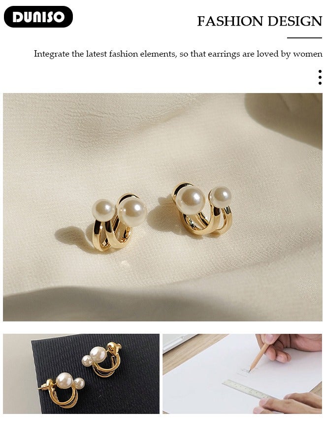 DUNISO Women's Pearl Earrings,Fashionable Lightweight Earrings, Dainty Elegant French Stud Earrings, Hypoallergenic Pearl Stud Earring for Women Girls - Image 3