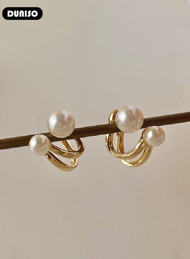 DUNISO Women's Pearl Earrings,Fashionable Lightweight Earrings, Dainty Elegant French Stud Earrings, Hypoallergenic Pearl Stud Earring for Women Girls - Image 4