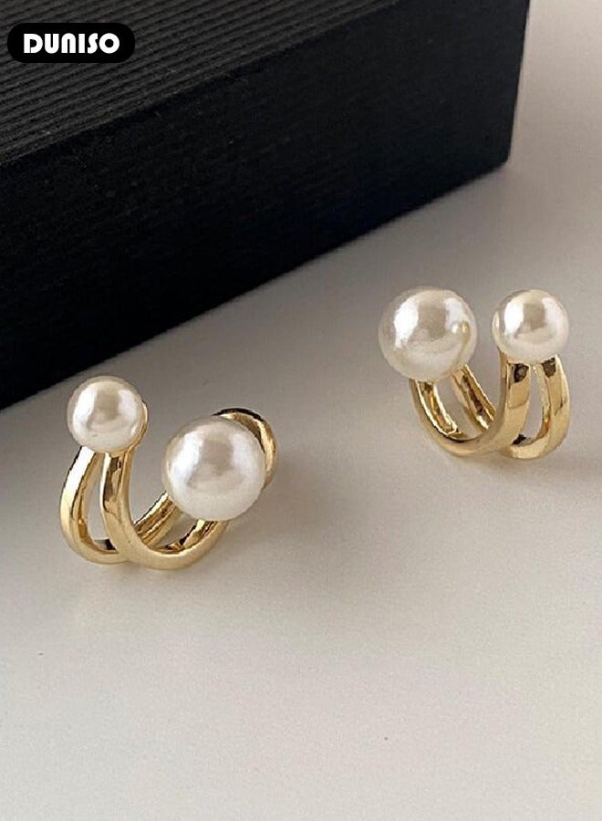 DUNISO Women's Pearl Earrings,Fashionable Lightweight Earrings, Dainty Elegant French Stud Earrings, Hypoallergenic Pearl Stud Earring for Women Girls - Image 5