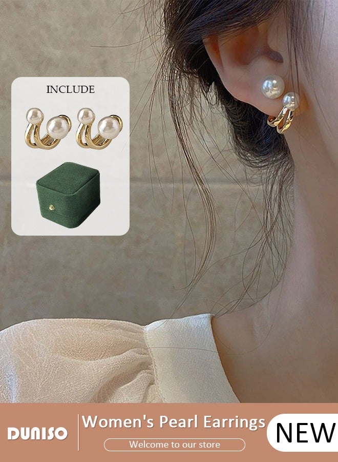 DUNISO Women's Pearl Earrings,Fashionable Lightweight Earrings, Dainty Elegant French Stud Earrings, Hypoallergenic Pearl Stud Earring for Women Girls - Image 1