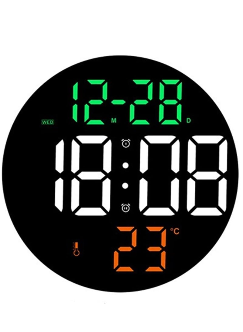 ساعة حائط رقمية دائرية LED، شاشة عرض تقويم 9 بوصة، مع منبه ودرجة حرارة شاشة LED كبيرة جدًا، خمسة خيارات سطوع، ساعة حائط لضعاف البصر وكبار السن - Image 1