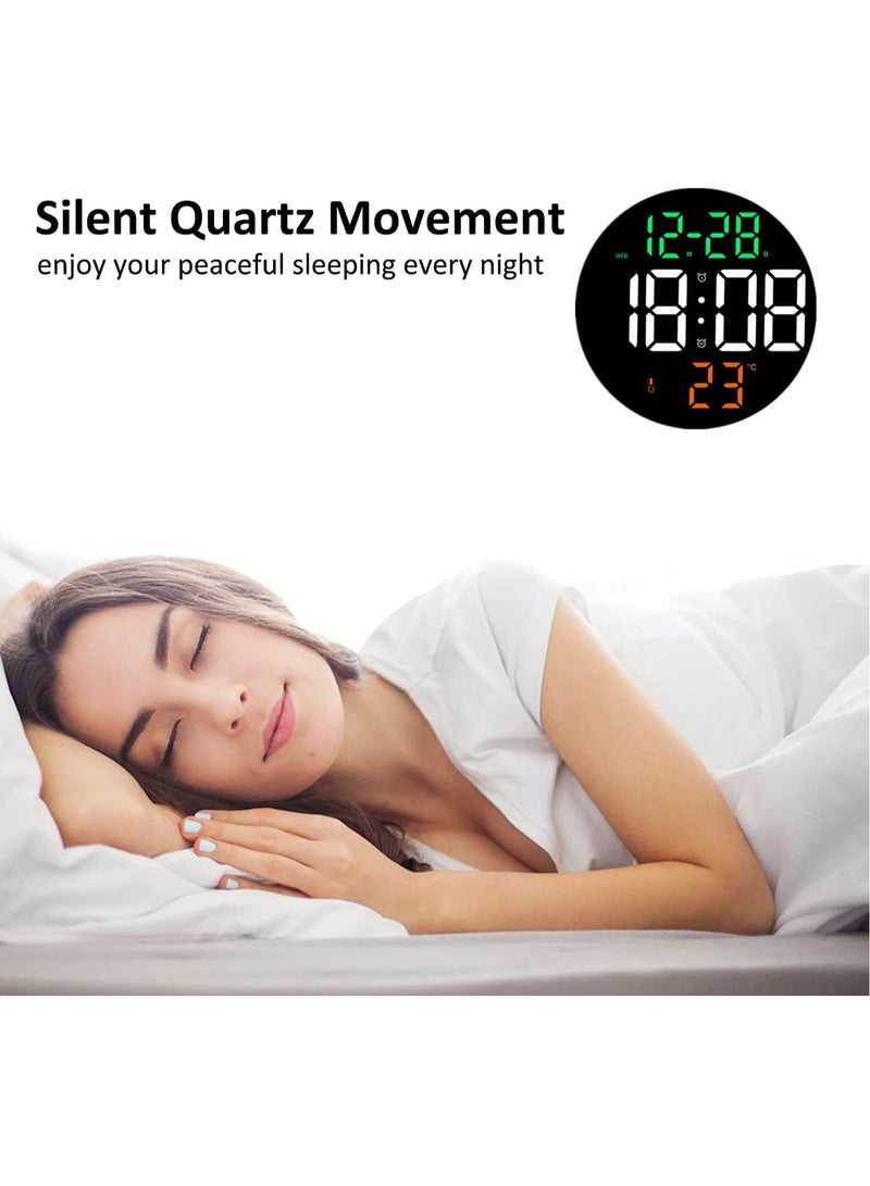 ساعة حائط رقمية دائرية LED، شاشة عرض تقويم 9 بوصة، مع منبه ودرجة حرارة شاشة LED كبيرة جدًا، خمسة خيارات سطوع، ساعة حائط لضعاف البصر وكبار السن - Image 4