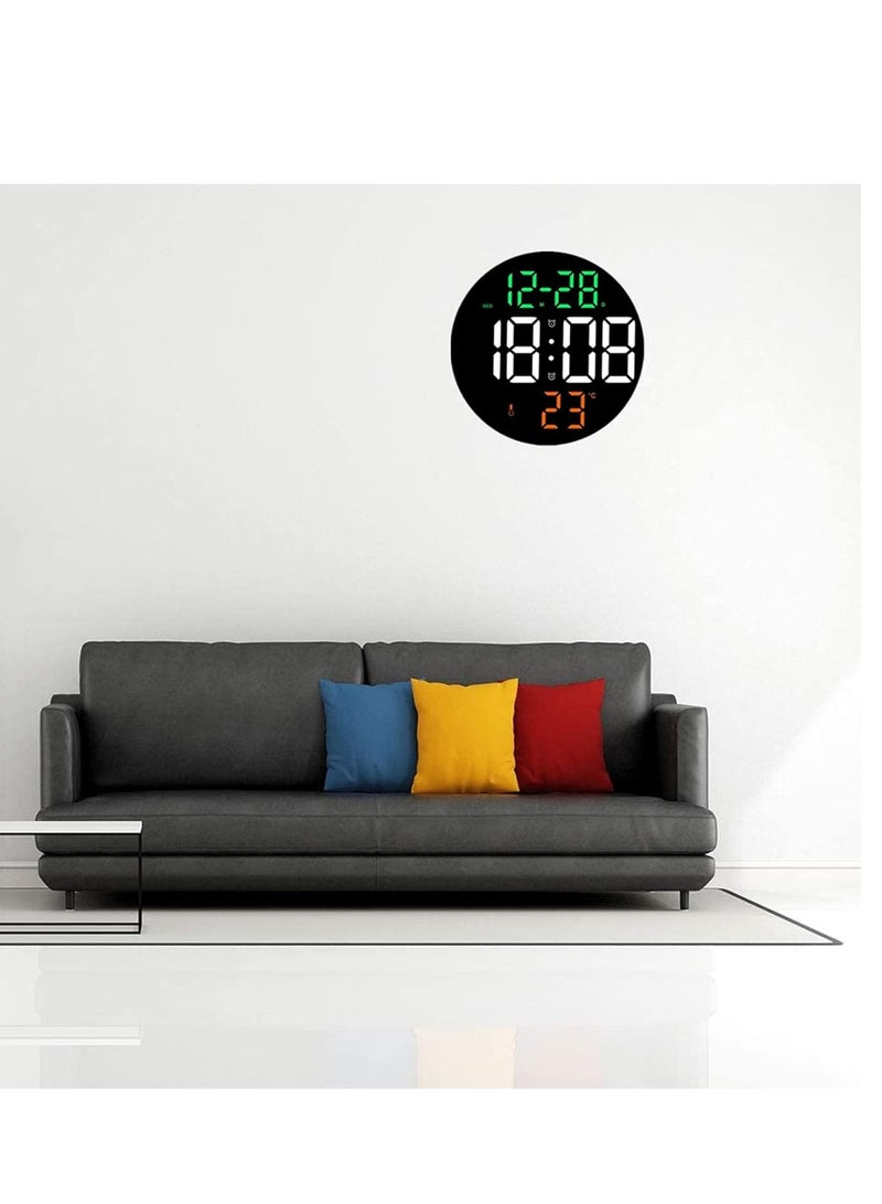 ساعة حائط رقمية دائرية LED، شاشة عرض تقويم 9 بوصة، مع منبه ودرجة حرارة شاشة LED كبيرة جدًا، خمسة خيارات سطوع، ساعة حائط لضعاف البصر وكبار السن - Image 5