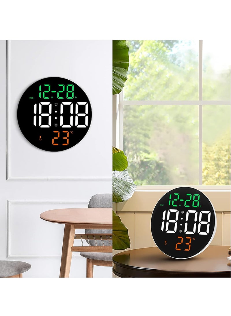ساعة حائط رقمية دائرية LED، شاشة عرض تقويم 9 بوصة، مع منبه ودرجة حرارة شاشة LED كبيرة جدًا، خمسة خيارات سطوع، ساعة حائط لضعاف البصر وكبار السن - Image 3