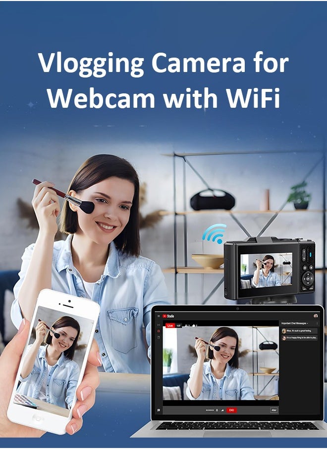 IqwiCam - Digital Camera, 5K Point and Shoot Digital Cameras with 64GB SD Card, 75MP Digital Camera for Photography and Video, Vlogging Camera with 3'' Flip Screen, 18X Digital Zoom Cameras Digital for Kids Boys Girls - Image 1