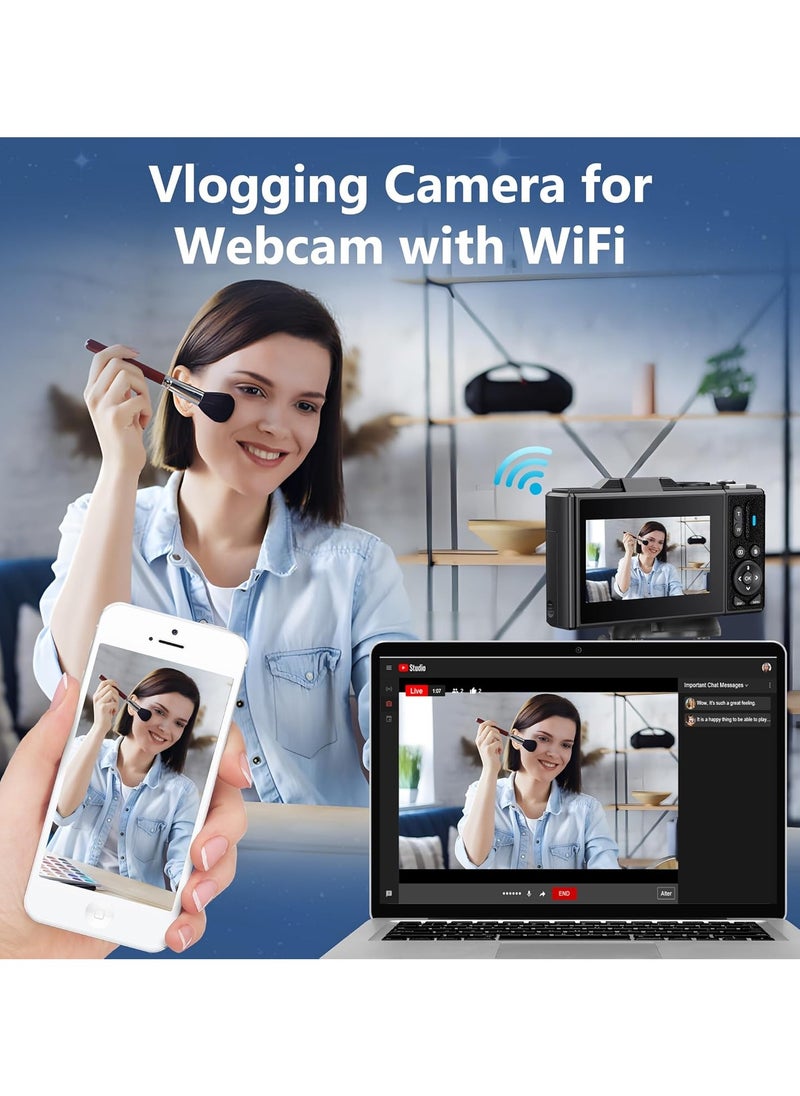 Digital Camera, 5K Point and Shoot Digital Cameras with 128GB SD Card, 75MP Digital Camera for Photography and Video, Vlogging Camera with 3'' Flip Screen, 18X Digital Zoom Cameras Digital for Kids Boys Girls