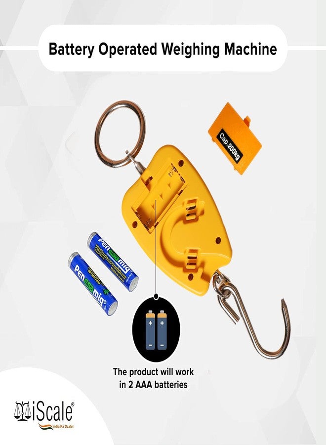آي سكيل ميزان iScale Handy Pro الرقمي المحمول المعلق بسعة 200 كجم × 50 جم مع خطاف من الفولاذ المقاوم للصدأ للاستخدامات الصناعية، ووزن الأسطوانات، وصيد الأسماك، والاستخدامات المنزلية المتعددة (غير قانوني للاستخدام التجاري). - Image 3