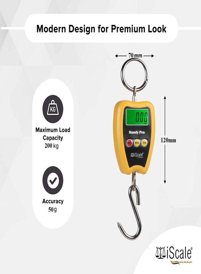 آي سكيل ميزان iScale Handy Pro الرقمي المحمول المعلق بسعة 200 كجم × 50 جم مع خطاف من الفولاذ المقاوم للصدأ للاستخدامات الصناعية، ووزن الأسطوانات، وصيد الأسماك، والاستخدامات المنزلية المتعددة (غير قانوني للاستخدام التجاري). - Image 2