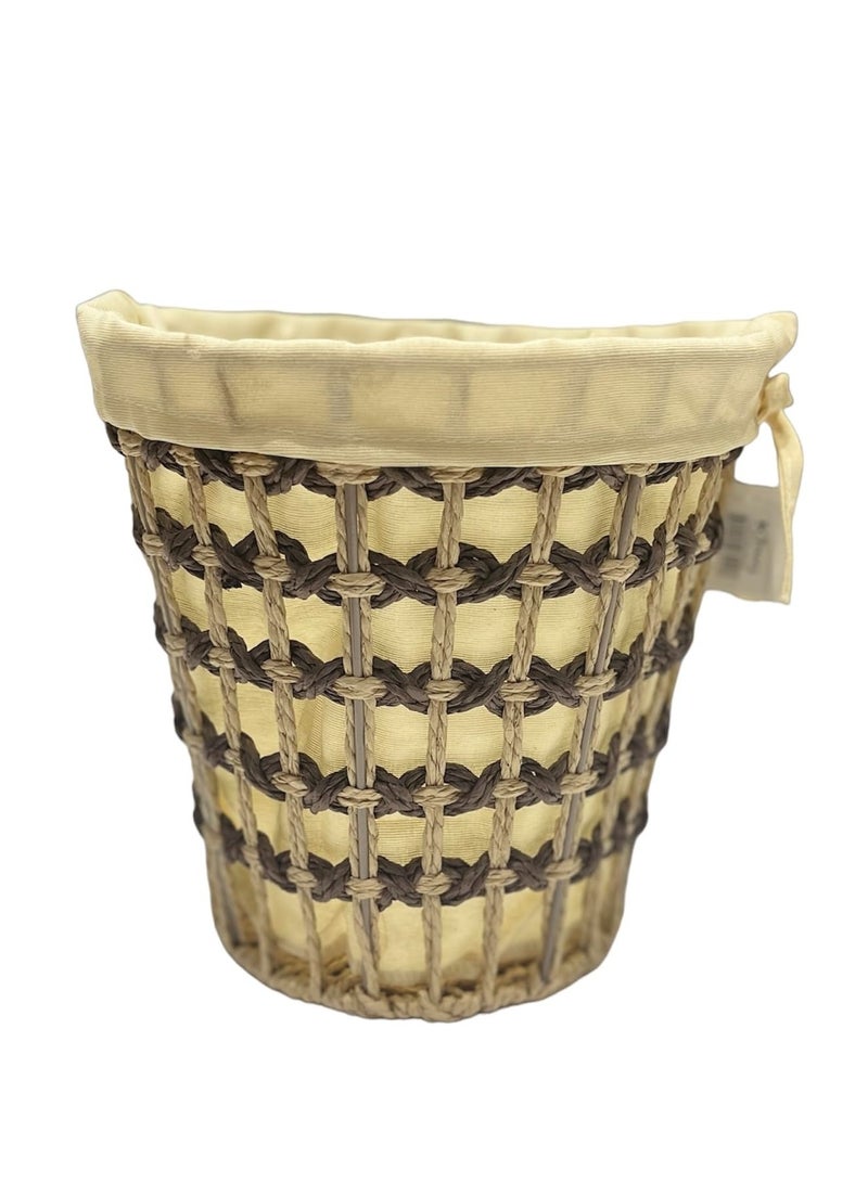 Round Rattan and Wicker Kitchen Wastebasket with Lids, Brown - Image 1