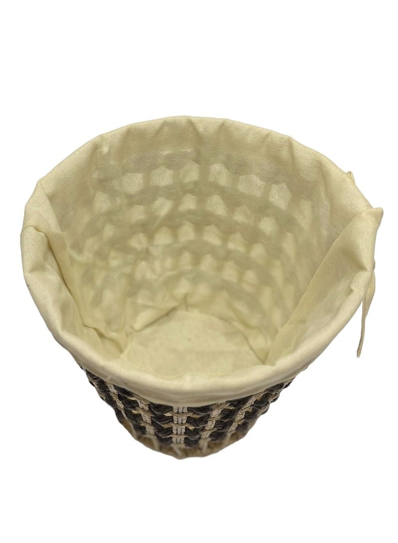 Round Rattan and Wicker Kitchen Wastebasket with Lids, Brown - Image 2