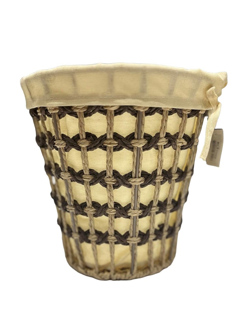 Round Rattan and Wicker Kitchen Wastebasket with Lids, Brown - Image 4