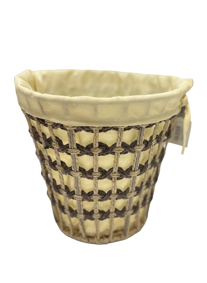 Round Rattan and Wicker Kitchen Wastebasket with Lids, Brown - Image 3