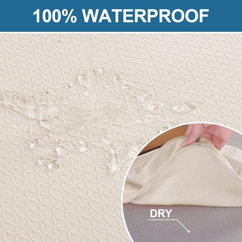 smiry Waterproof Seat Covers for Dining Room Chairs Set of 4, Stretch Jacquard Removable Washable Chair Seat Slipcovers Protector, No Rear Covers, Beige - Image 3