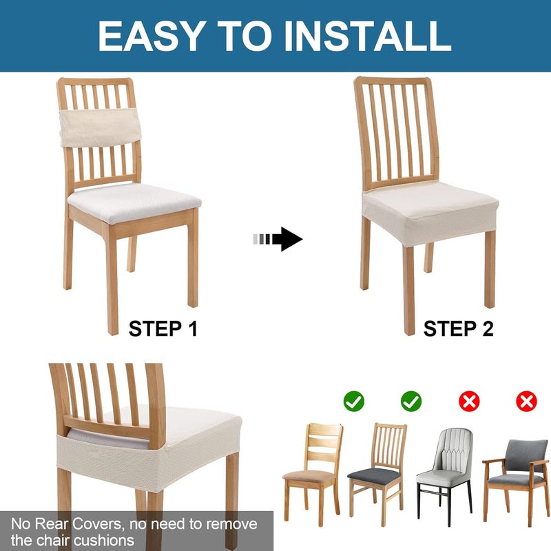 smiry Waterproof Seat Covers for Dining Room Chairs Set of 4, Stretch Jacquard Removable Washable Chair Seat Slipcovers Protector, No Rear Covers, Beige - Image 5