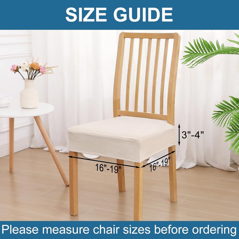 smiry Waterproof Seat Covers for Dining Room Chairs Set of 4, Stretch Jacquard Removable Washable Chair Seat Slipcovers Protector, No Rear Covers, Beige - Image 2