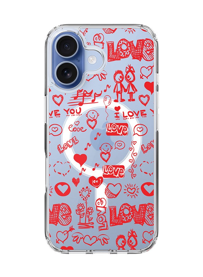 Stylizedd Classic Clear MagSafe Case for iPhone 17 , Hybrid Soft Case Flexible Edges Anti Drop TPU PC Gel Thin Transparent Cover [ Designed for iPhone 17 ] - Love Doodle