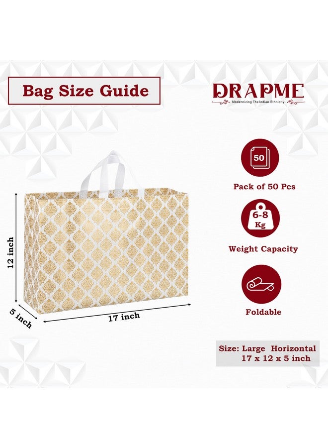 Drapme Festive Special Reusable Non-Woven Laminated Gift Bags, Wedding Gifts, Shagun, Saree, Mithai, Jewellery, Traditional Gifting Carry Bag (Large - 17x12x5, White, Pack of 50) - Image 2