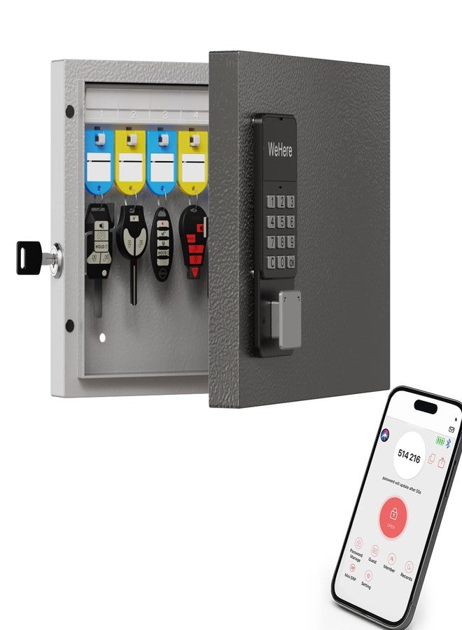 WeHere 16-Key Key Lock Box Wall Mount - Smart Key Cabinet with App, Keypad, Bluetooth & WiFi Unlock (Sold Separately), Key Organizer for Home, Access Log Tracking Key Management for Small Office - Image 1