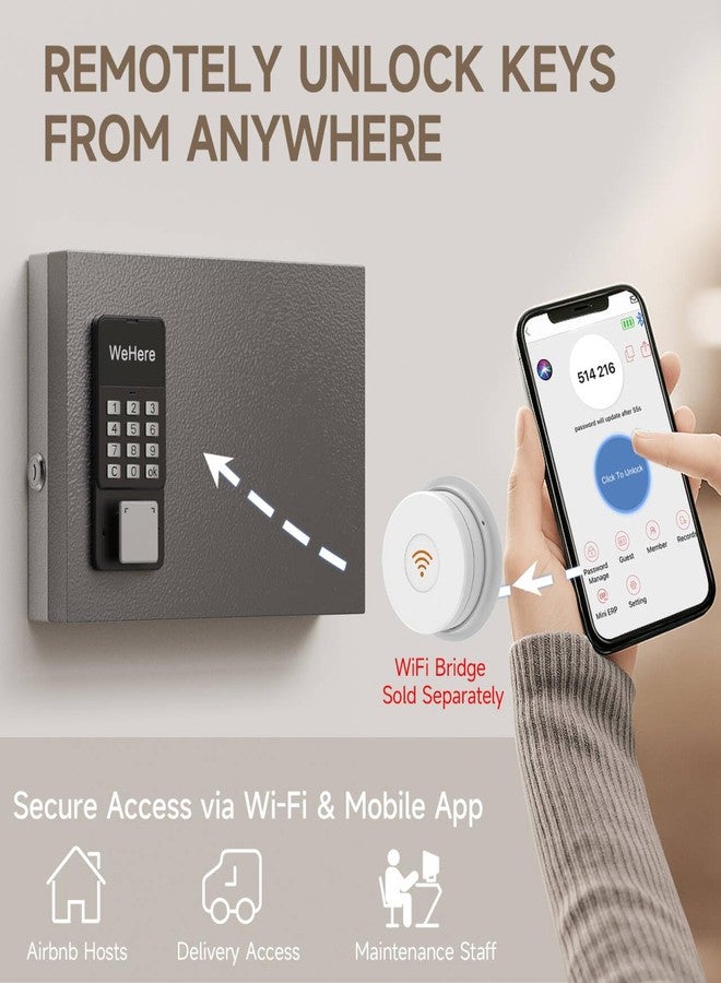 WeHere 16-Key Key Lock Box Wall Mount - Smart Key Cabinet with App, Keypad, Bluetooth & WiFi Unlock (Sold Separately), Key Organizer for Home, Access Log Tracking Key Management for Small Office - Image 5