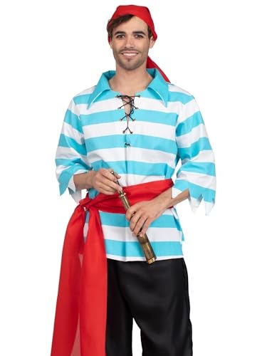 Leg Avenue mens Â– 4 Piece Pillaging Pirate Pirate Halloween Set for Men Adult Sized Costumes, Blue/White, X-Large US - Image 1