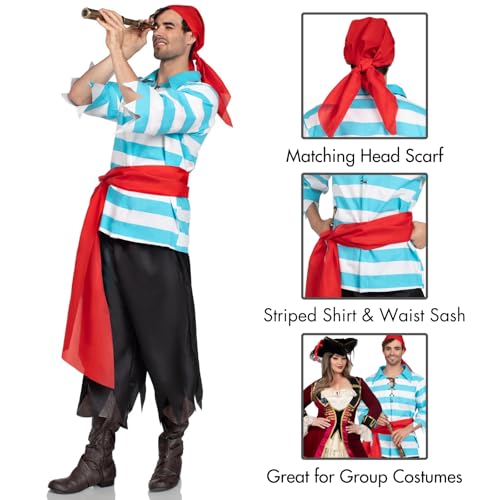 Leg Avenue mens Â– 4 Piece Pillaging Pirate Pirate Halloween Set for Men Adult Sized Costumes, Blue/White, X-Large US - Image 5