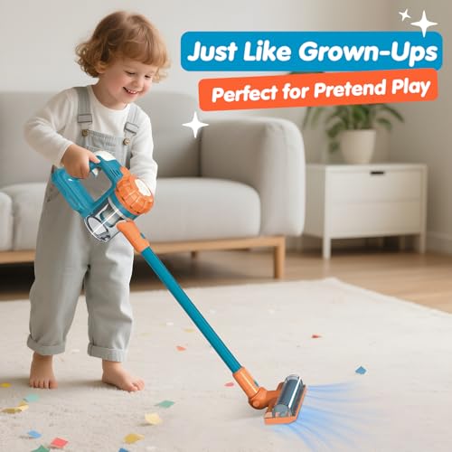 BAYMI 3in1 Kids Vacuum that Really Works Working Toddler Vacuum Cleaner with Real Suction Montessori Pretend Play Cleaning Toy Gift Set for Boys and Girls Ages 3 - Image 5