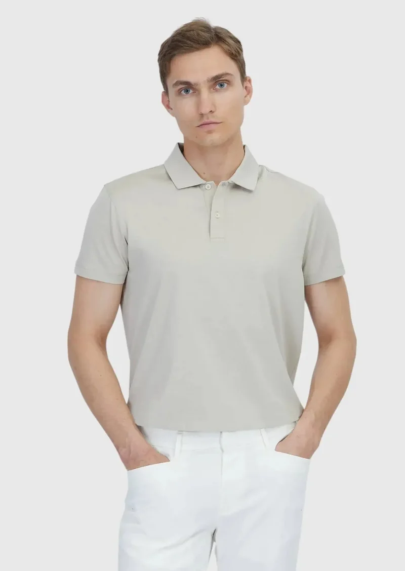 RAMSEY Beige Plain Polo Neck 100% Cotton T-Shirt