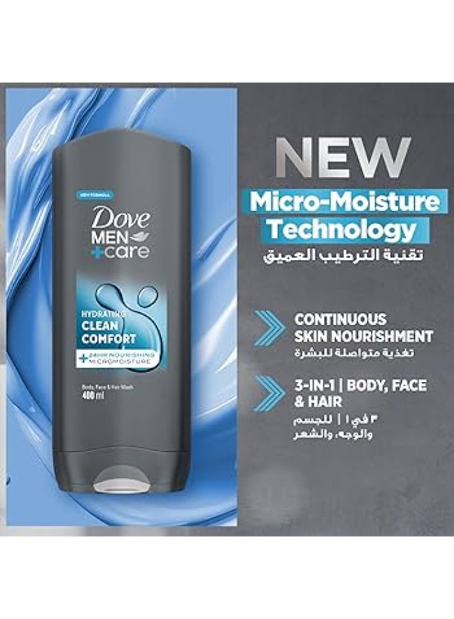Dove Men+Care Clean Comfort Body, Face & Hair Wash 400ml - Image 3