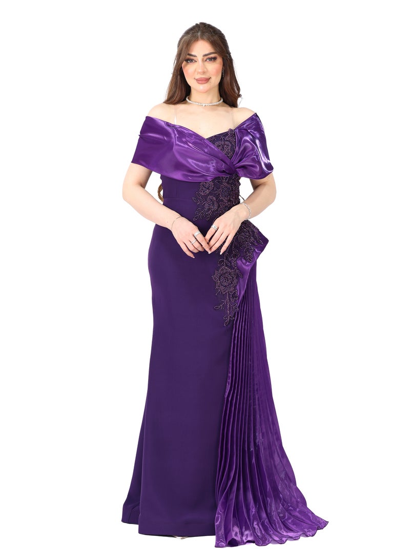 المصمم الحديث فستان سهرة مطرز فاخر تميّزي بإطلالة فخمة واستثنائية مع هذا الفستان الراقي المصمم بعناية ليناسب ذوق المرأة الراقية اللي تحب التفاصيل الناعمة والبارزة في نفس الوقت - Image 1