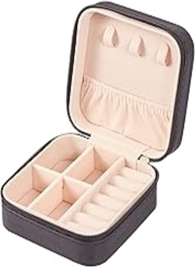 ECVV - ECVV PU Leather Small Jewelry Box, Travel Portable Jewelry Case for Ring, Pendant, Earring, Necklace, Bracelet Organizer Storage Holder Boxes (Black) - Image 1