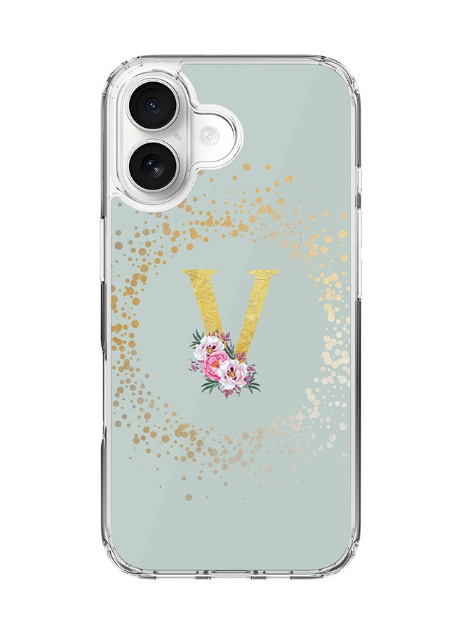 Stylizedd Classic Clear MagSafe Case for iPhone 17 , Hybrid Soft Case Flexible Edges Anti Drop TPU PC Gel Thin Transparent Cover [ Designed for iPhone 17 ] - Custom Monogram Initial Letter Floral Pattern Alphabet - V  (Light Grey )