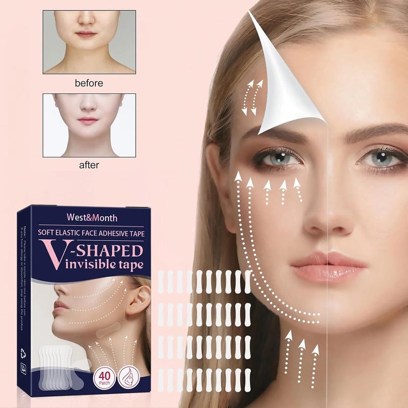RIPIENO RIPIENO V shaped Mask Invisible Tape Soft Elastic Face Adhesive Tape Lifting Firming Instant Wrinkle Stickers Elasticity Makeup Tape for Eyes Neck Jaw ChinTransparent Instant Face Lift - Image 3