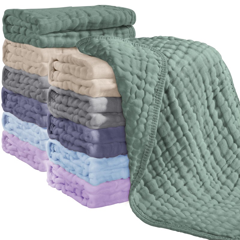 Looxii Muslin Burp Cloths 100% Cotton Muslin Cloths 12 Pack Large 20''x10'' Extra Soft and Absorbent Baby Burping Cloth for Boys and Girls (Multicolor) - Image 1