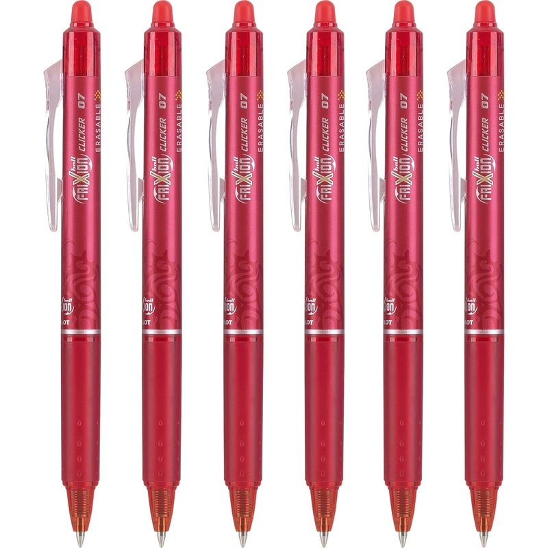 PILOT FriXion Clicker Retractable Erasable Gel Pens, Fine Point, Red, 6 Pack (13610) - Image 1