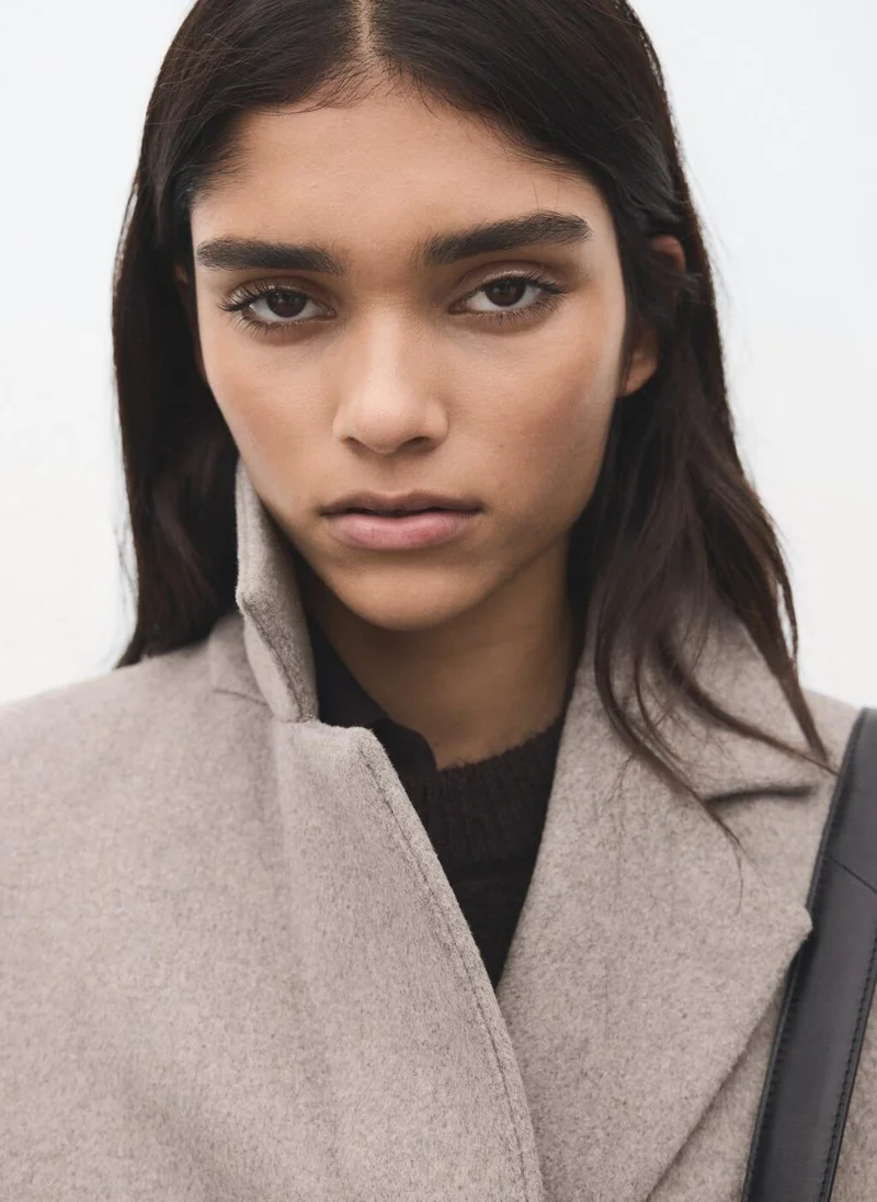 مانجو معطف صوف مزدوج الصدر