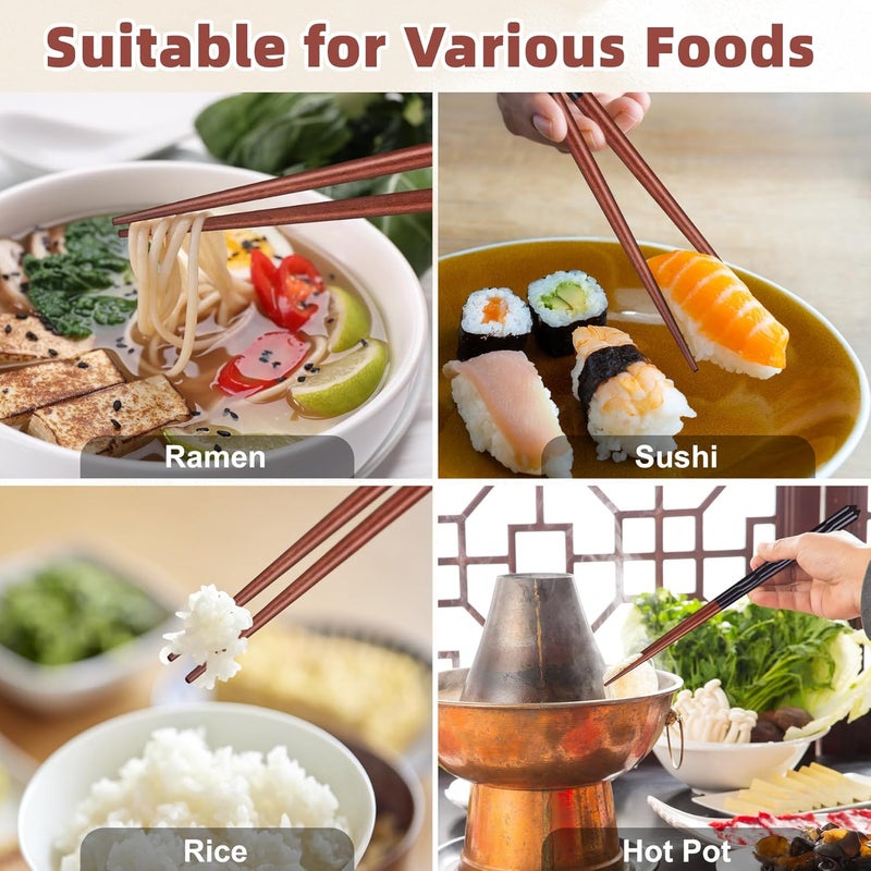 Antner 5 Pairs Hardwood Chopsticks Reusable Japanese Style Natural Wood Chop Stick Hand-Carved Chopstick Gift Set, 9 Inches - Image 3