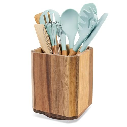 RedCall Acacia Wood Utensil Holder, 360° Rotating Large Cooking Utensil Organizer, Kitchen Tool Storage for Countertop,Spoon Spatula Holder for Kitchen Counter,Farmhouse Decor (1 Pack) - Image 1