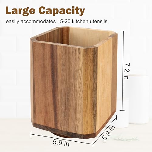 RedCall Acacia Wood Utensil Holder, 360° Rotating Large Cooking Utensil Organizer, Kitchen Tool Storage for Countertop,Spoon Spatula Holder for Kitchen Counter,Farmhouse Decor (1 Pack) - Image 4