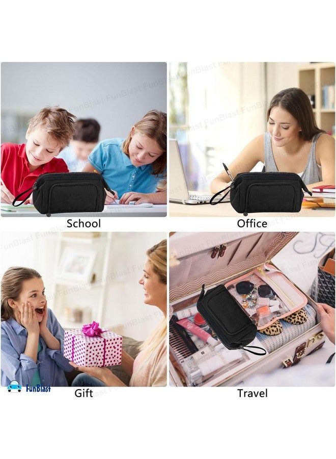 فنبلاست حقائب أقلام FunBlast كبيرة السعة، حقيبة متعددة الأغراض بسحاب، حافظة أقلام أنيقة لطلاب الجامعات، حقيبة مدرسية للفتيات، حقيبة أقلام أنيقة ولطيفة للفتيات، حقيبة كورية (أسود) - Image 5