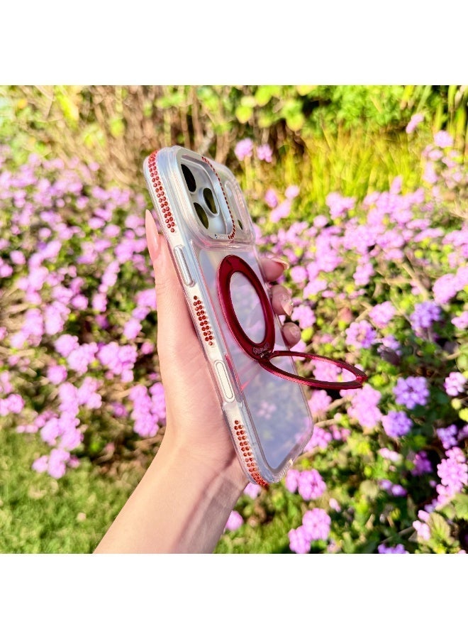 غلاف متوافق مع MagSafe لهاتف آيفون 17 برو ماكس، غلاف هاتف مغناطيسي بستاند دوار بتصميم الماس مضاد للخدش والصدمات - لون أحمر - Image 3
