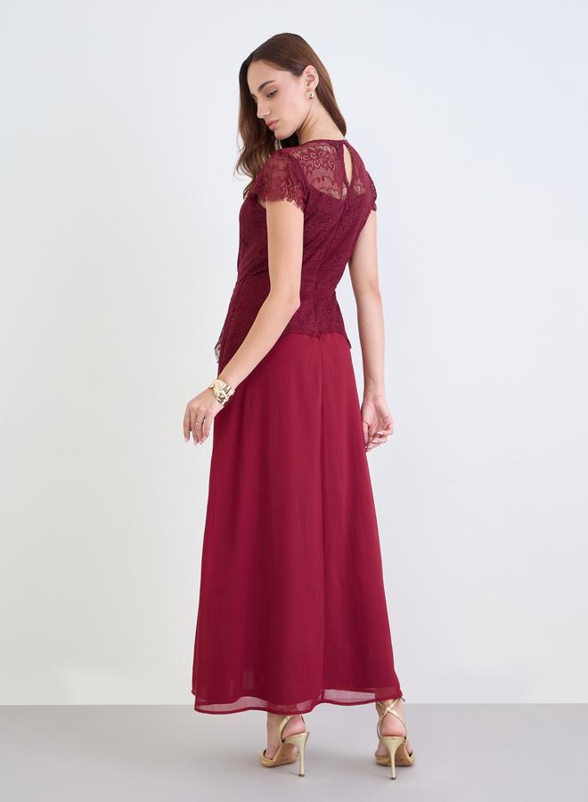 ستايلي فستان طويل بأكمام قصيرة ودانتيل - Image 5